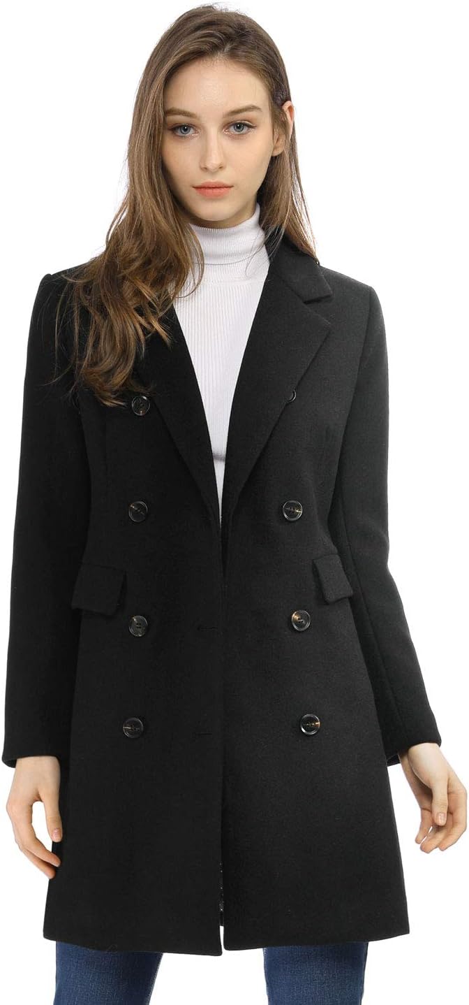 Allegra K Women's Winter Coat Elegant Notched Lapel Double Breasted Trench Coat