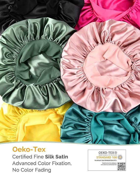 YANIBEST Silk Bonnet for Sleeping Women Satin Bonnet Double Layer Satin Lined Hair Bonnet with Tie Band Curly Hair Blush Pink