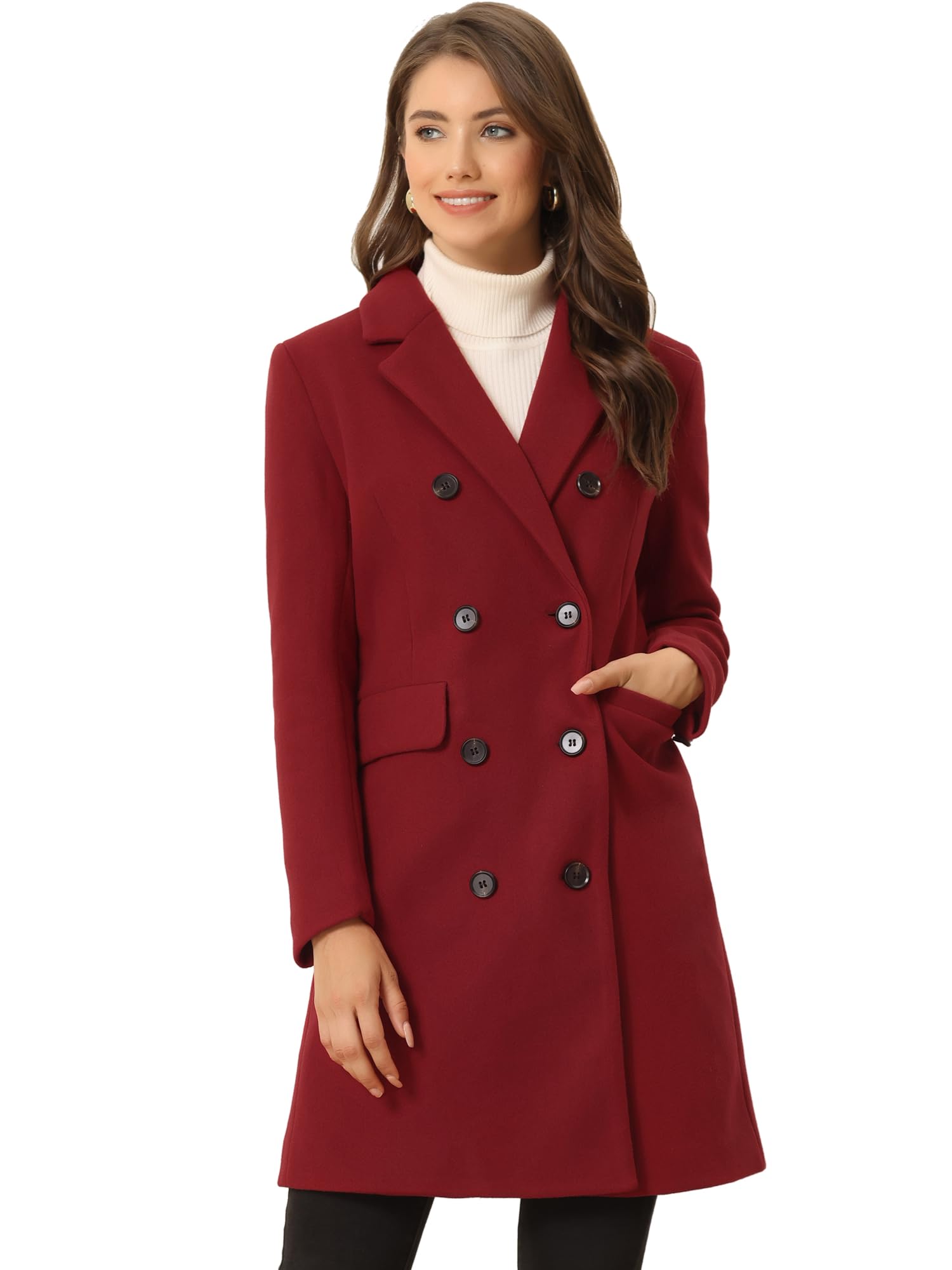 Allegra K Women's Winter Coat Elegant Notched Lapel Double Breasted Trench Coat