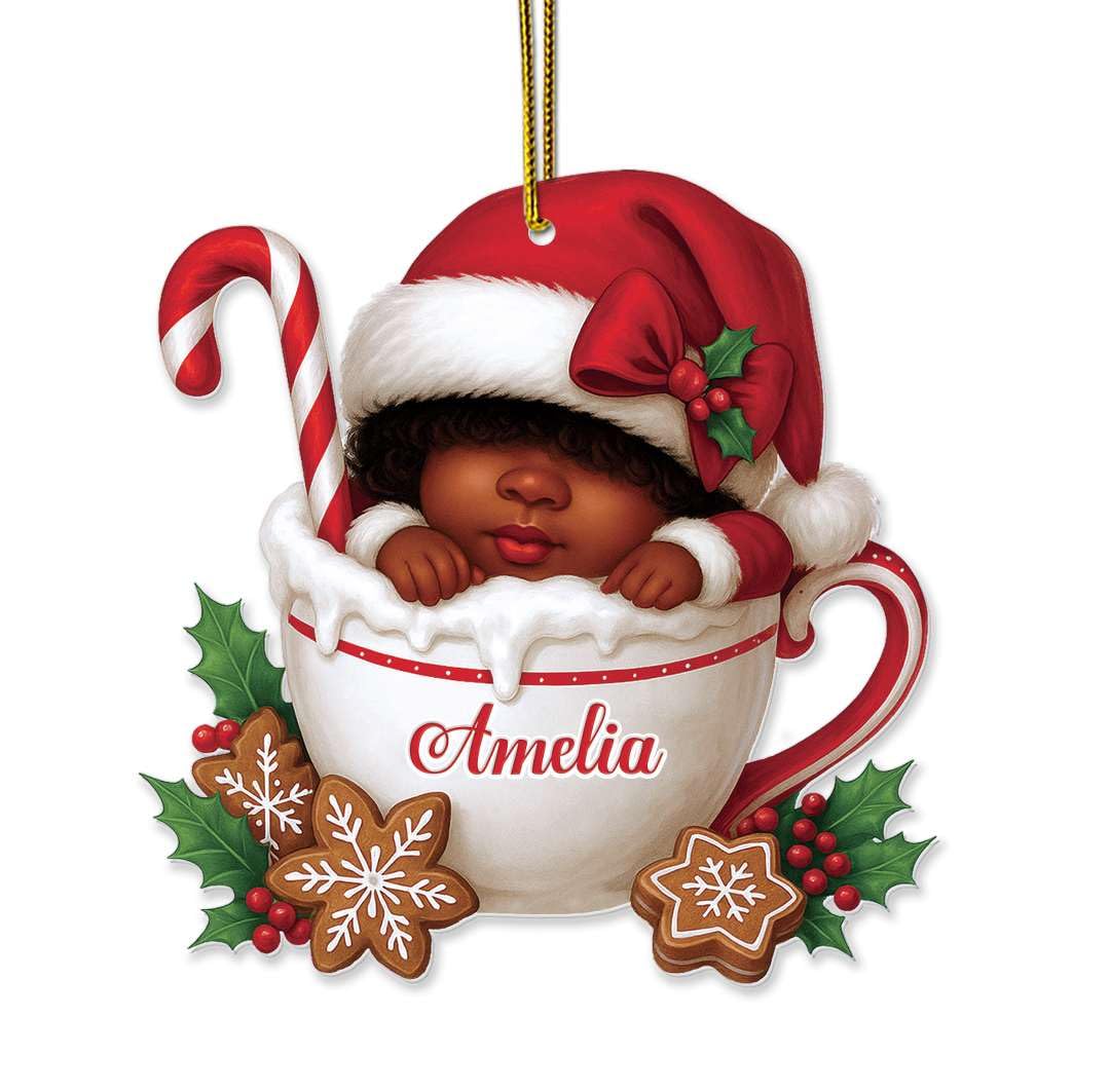 2D Acrylic Christmas Elf Shaped Ornament with Gift Box, Personalized Name Holiday Keepsake, Cute Ornament for Kids Room, Custom Name African-Inspired Decoration, Gifts for Boys