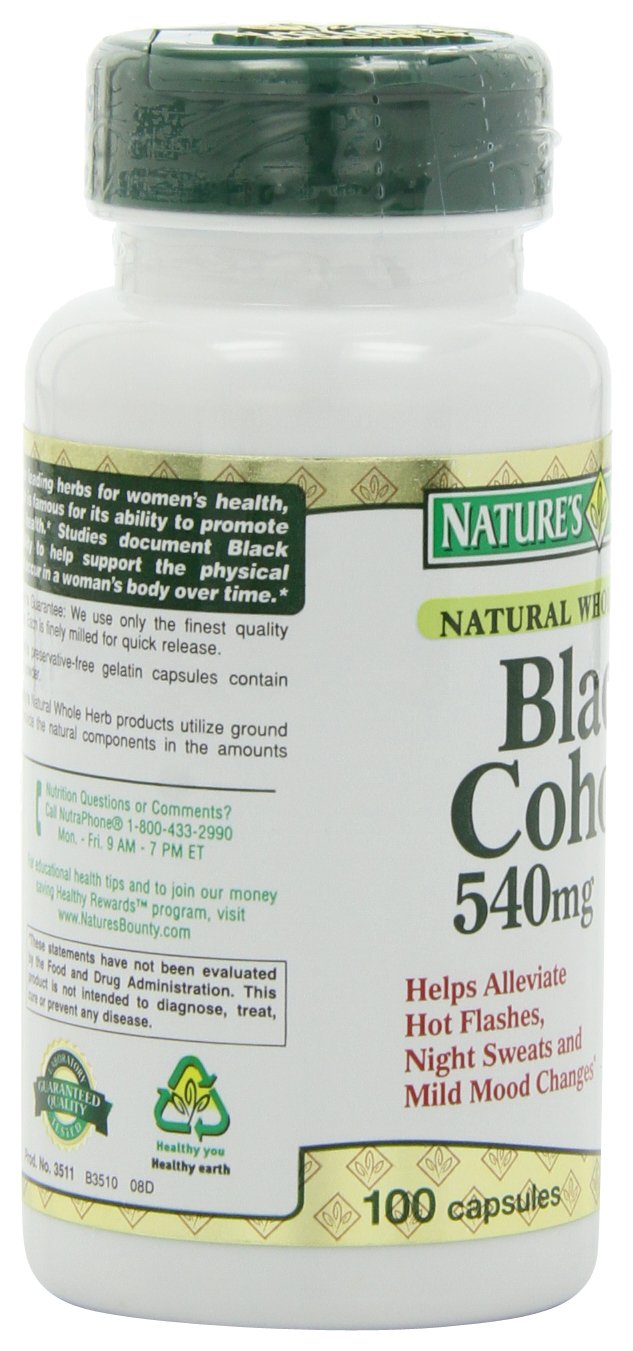 Nature's Bounty Black Cohosh Root Pills and Herbal Health Supplement, Natural Menopausal Support, 540 mg, 100 Capsules