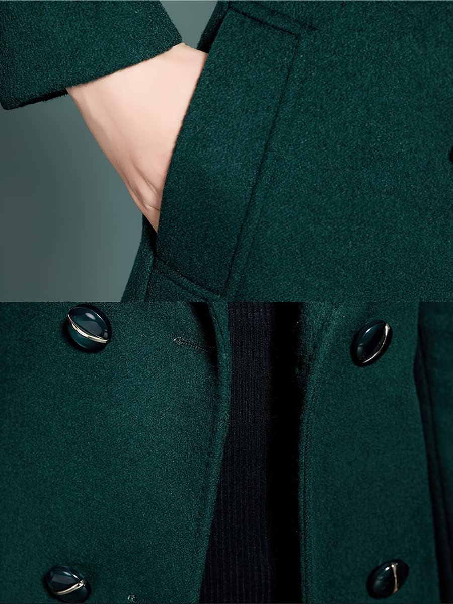 ebossy Women's Elegant Business Wool Coat Double Breasted Winter Long Coat