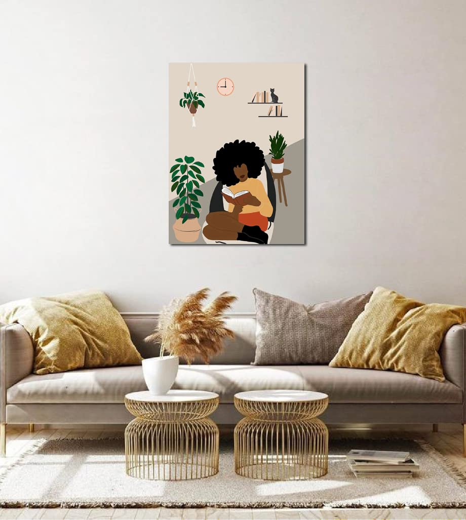 African American Boho Wall Art, Black Women Art Framed, Book Lover Art, Black Girl Canvas Print, African American Canvas Art Wall Decor, Woman Reading Book Art, African American Girl Boho Posters
