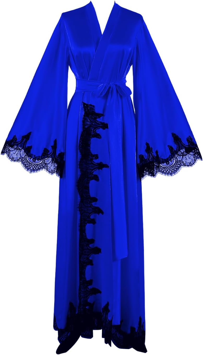 Floorlength Satin Kimono Robe Long Bridesmaid Wedding Bathrobe with belt Robe for Maternity Photoshoot