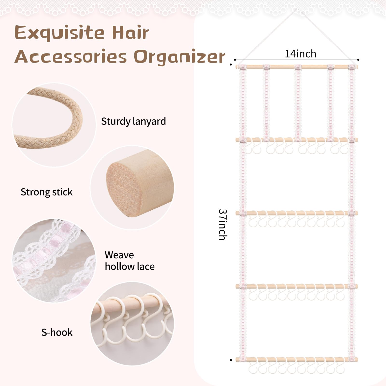 POVETIRE Headband Holder Hair Bows Organizer for Girls, Baby Headbands Hair Accessories Organizer Storage Wall Hanging Decor for Toddler Girls Room