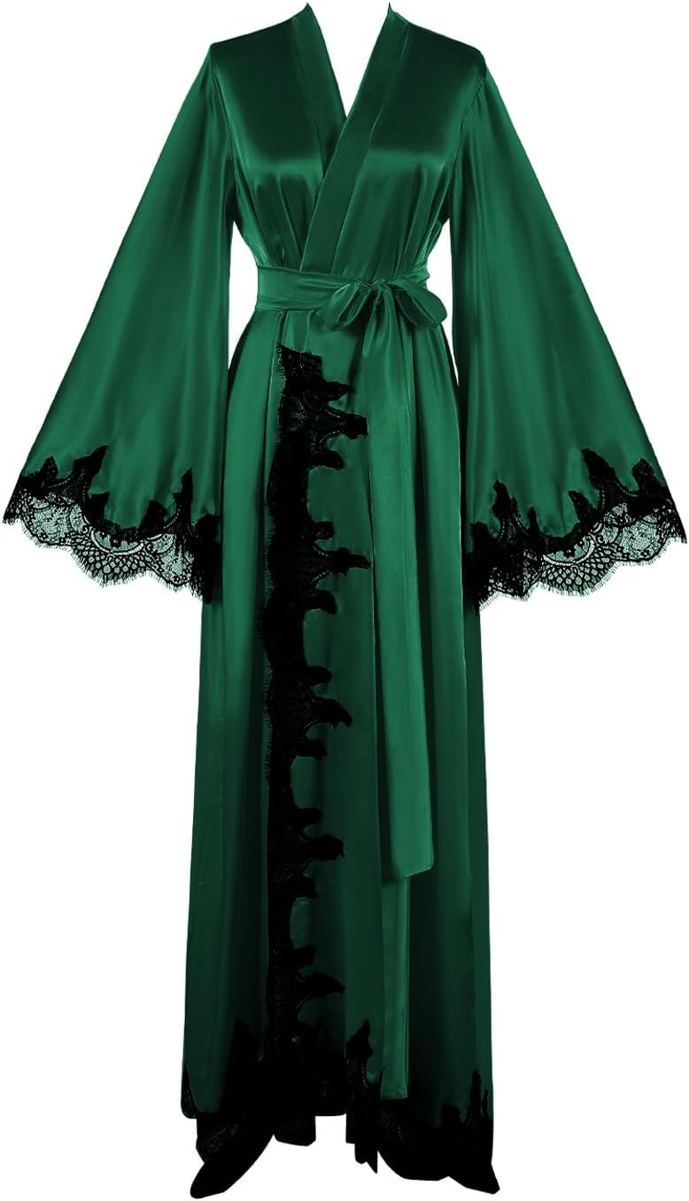 Floorlength Satin Kimono Robe Long Bridesmaid Wedding Bathrobe with belt Robe for Maternity Photoshoot