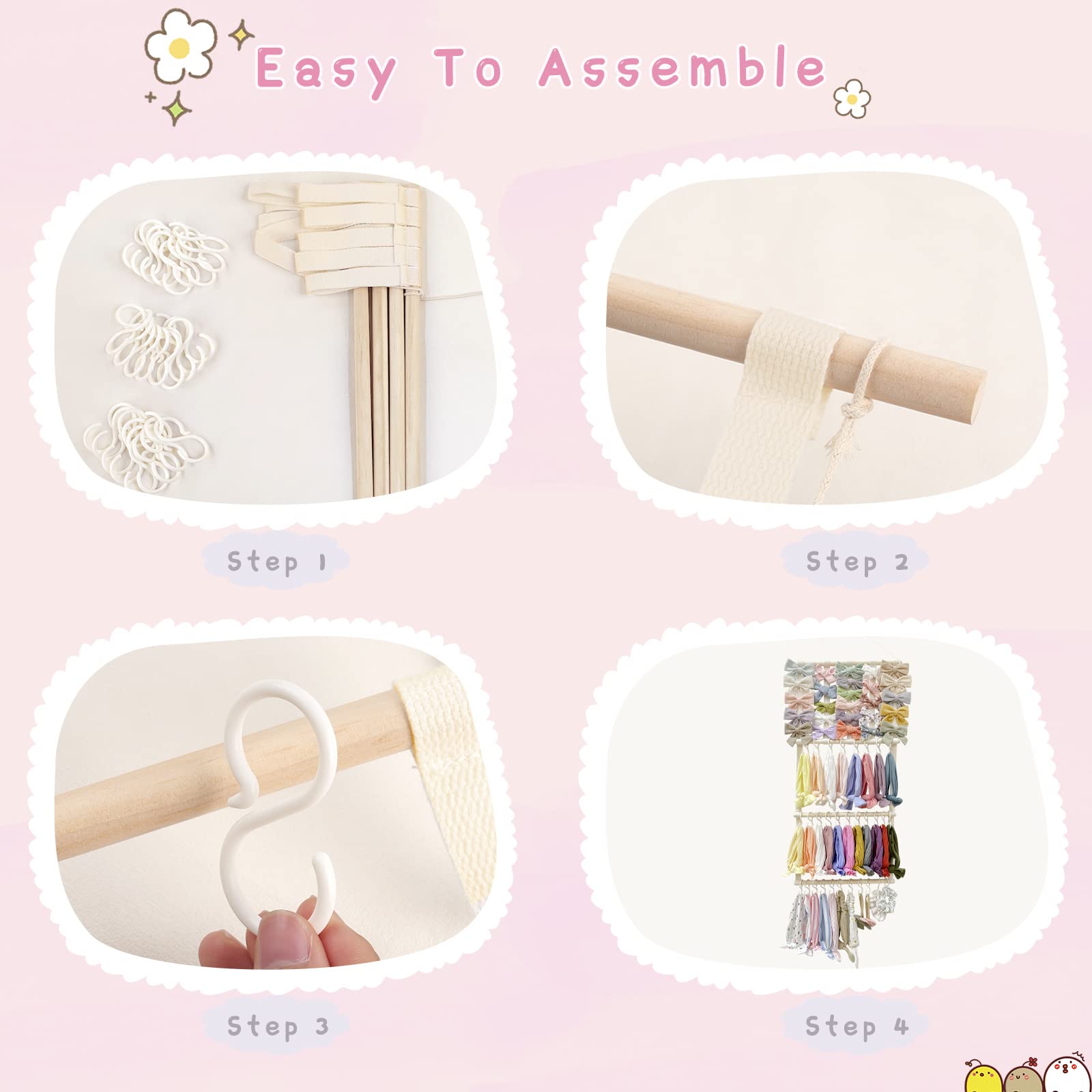 POVETIRE Headband Holder Hair Bows Organizer for Girls, Baby Headbands Hair Accessories Organizer Storage Wall Hanging Decor for Toddler Girls Room