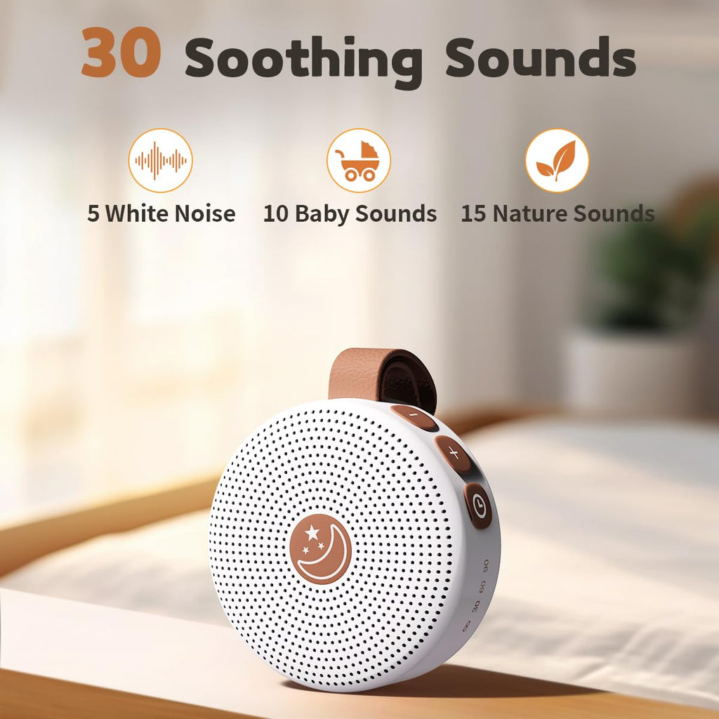 Mini Shushing Sound Machine Portable Baby White Noise Machine Brown Noise Machine 30 Soothing Sounds for Kids Adults Auto-Off Timer 32 Volume Levels Battery Sleep Machine for Home Office Privacy