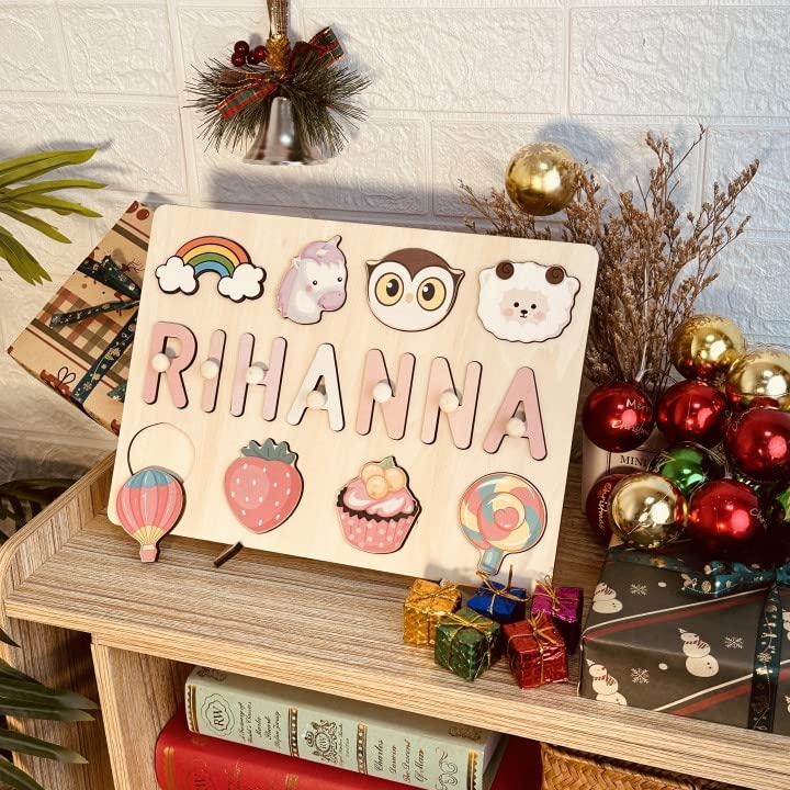 Personalized Name Puzzle for Kids, Personalized Baby Gifts Custom Name Puzzles for Toddlers 1-3 Animal Puzzle, Customized 1st Birthday for Girls & Boys Wooden Puzzle Montessor Toys for Kids
