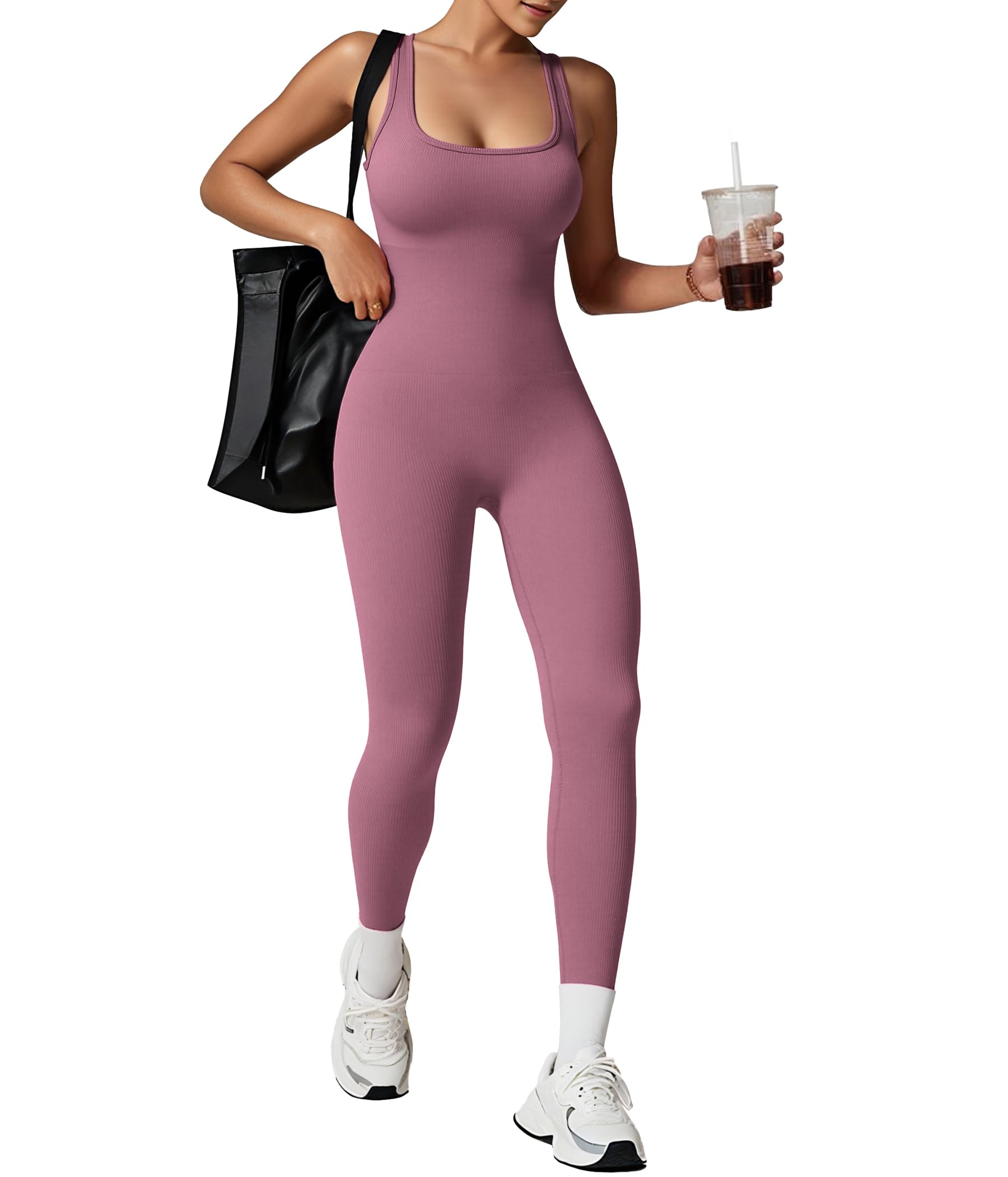 TrainingGirl One Piece Jumpsuits for Women Summer Workout Yoga Gym Rompers - Casual Cute Sleeveless Bodysuits Tank Top