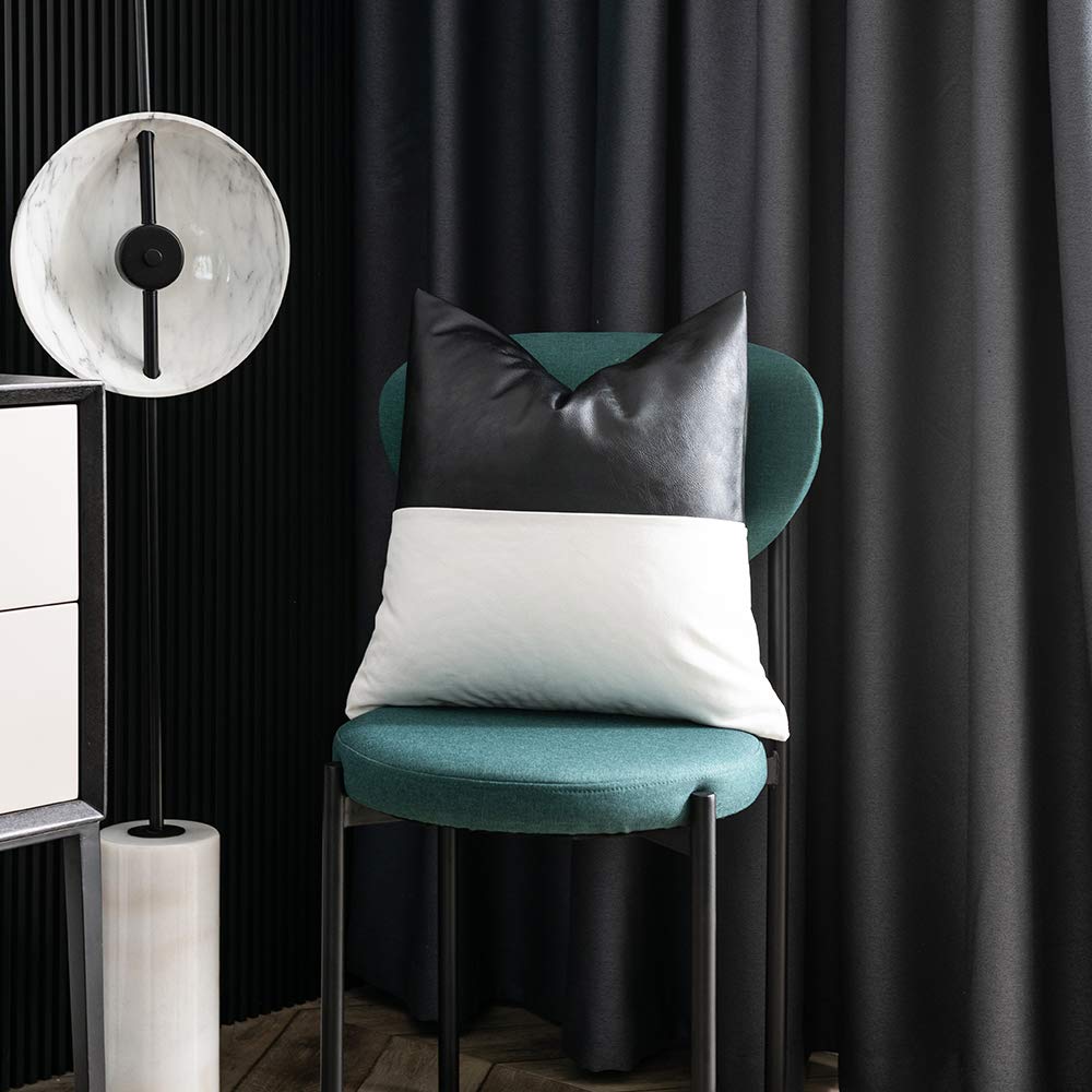 DEZENE Leather Throw Pillow Covers, Set of 2 Modern Leather/Cotton Decorative Pillowcases for Home Decor Bedroom Living Room Couch Bed Sofa, 18x18 Inch, Cognac-Brown and White