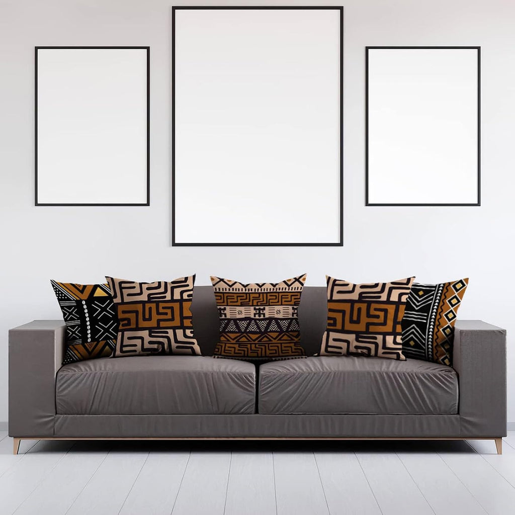 Western Native American Throw Pillow Covers 18X18 Southwestern Boho Aztec Navajo Turquoise Decorative Cushion Pillow Cases for Outdoor Home Decor Set of 4, Double Side Print (African Mudcloth)