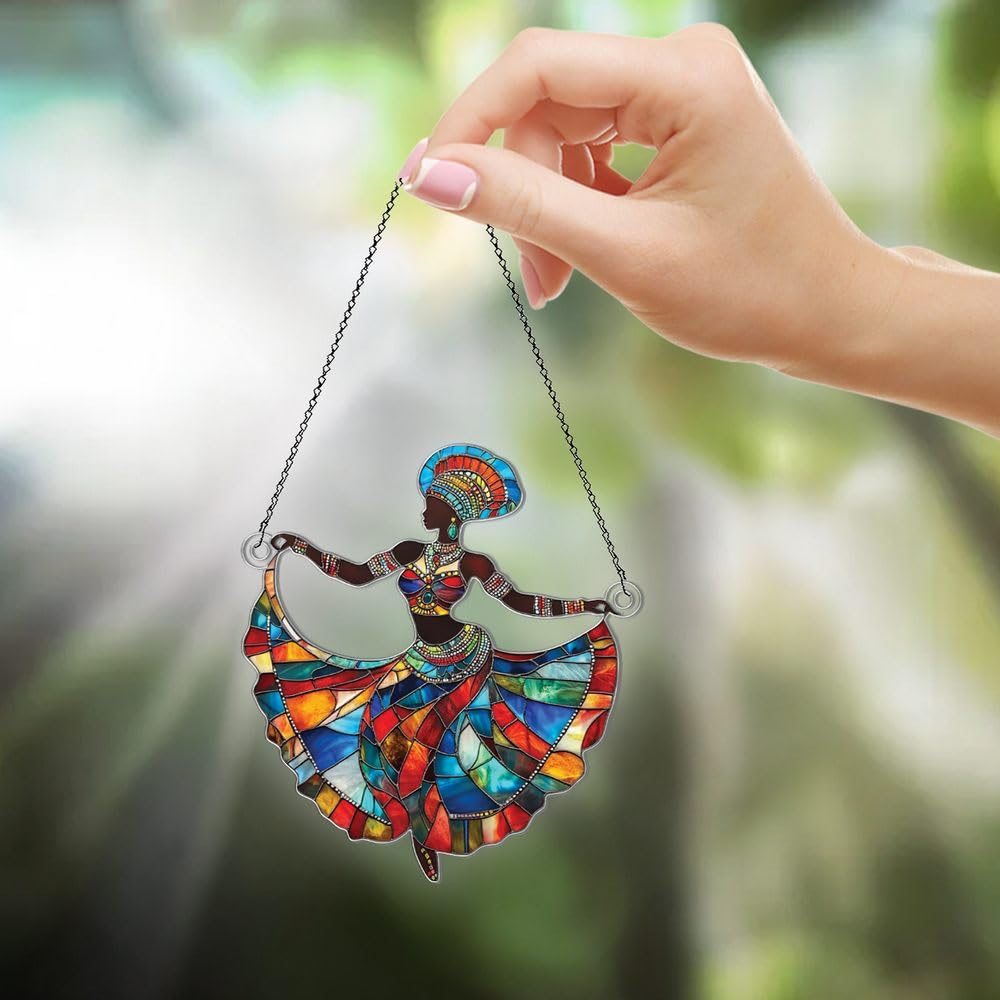 African Woman Ornaments Decor for Christmas Tree - African Woman Gifts for Women Men - Black Girl Dancing Home Kitchen Room Christmas Decorations - 2D Flat Acrylic Ornament Window Hanging