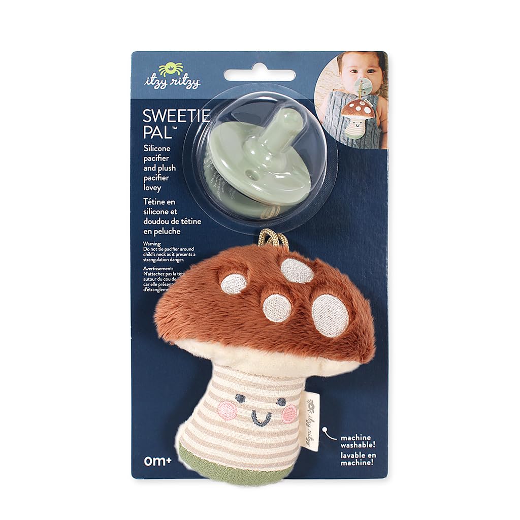Itzy Ritzy Pacifier and Lovey Set; Detachable Plush Moon and Coordinating Toast Silicone Pacifier; Ideal for Ages 0 Months and Up, Moon