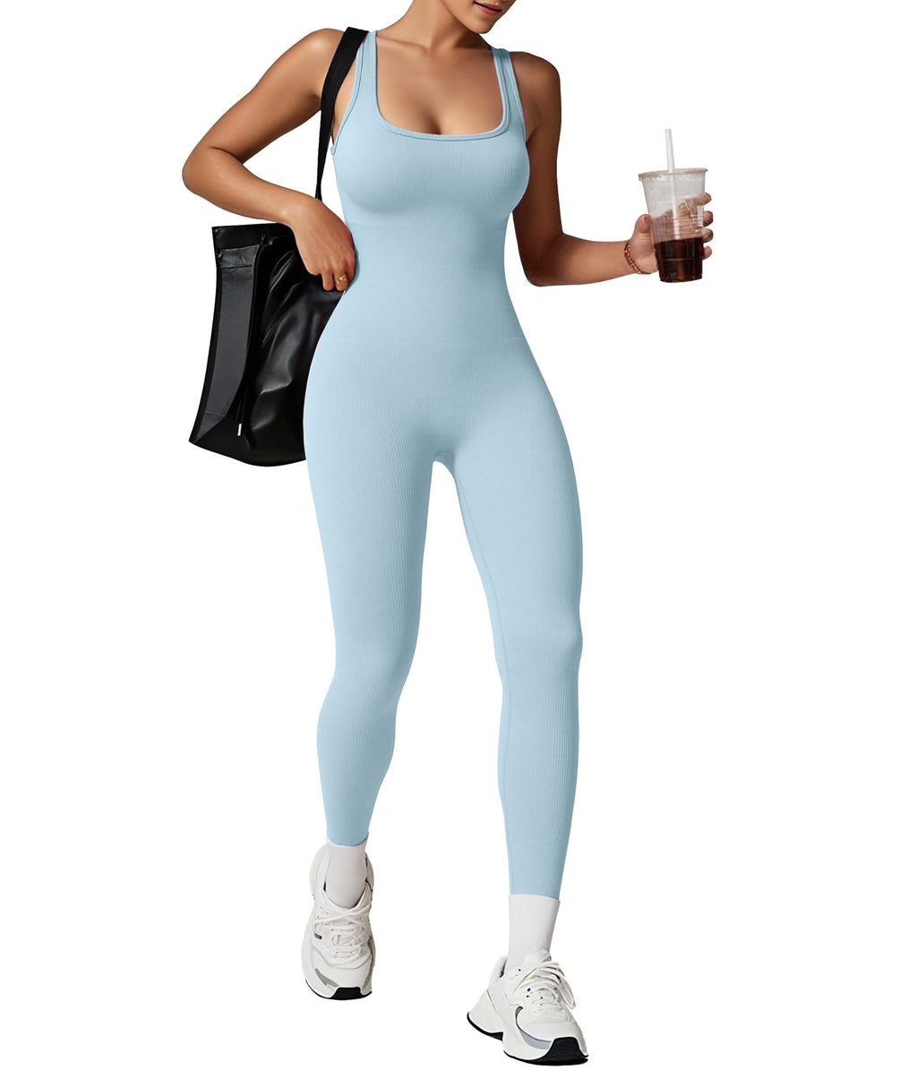 TrainingGirl One Piece Jumpsuits for Women Summer Workout Yoga Gym Rompers - Casual Cute Sleeveless Bodysuits Tank Top