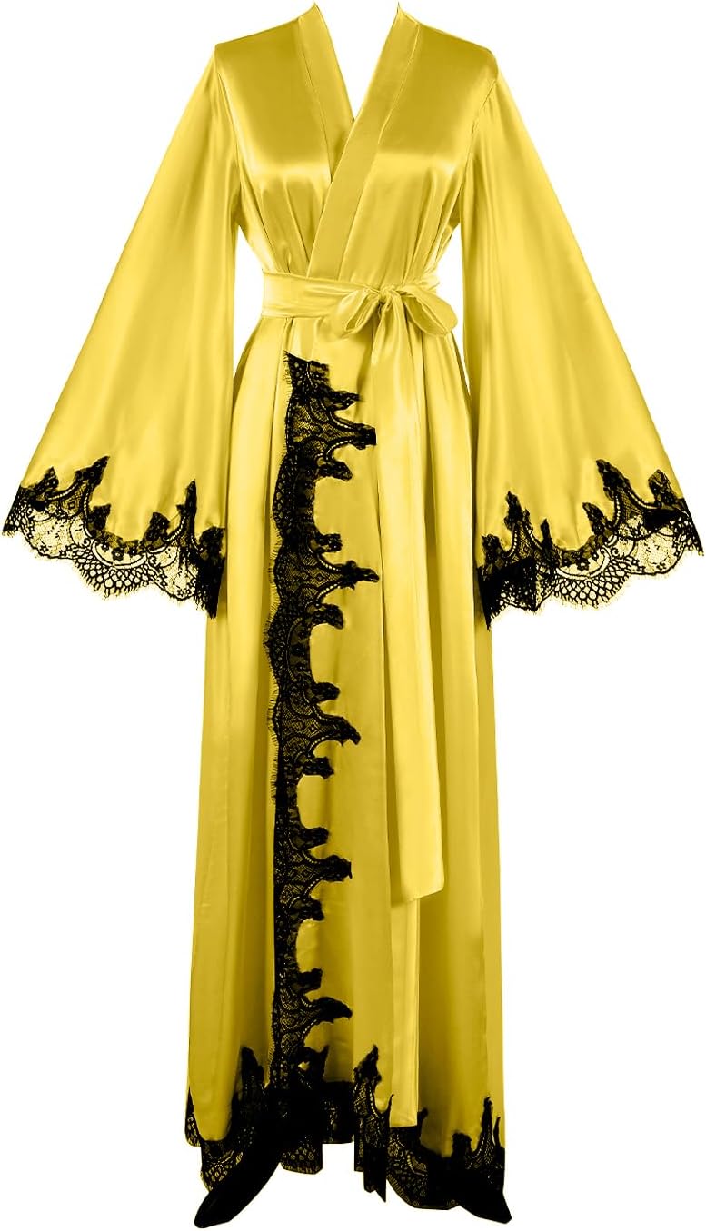 Floorlength Satin Kimono Robe Long Bridesmaid Wedding Bathrobe with belt Robe for Maternity Photoshoot