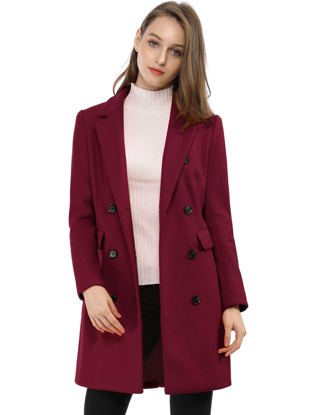 Allegra K Women's Winter Coat Elegant Notched Lapel Double Breasted Trench Coat