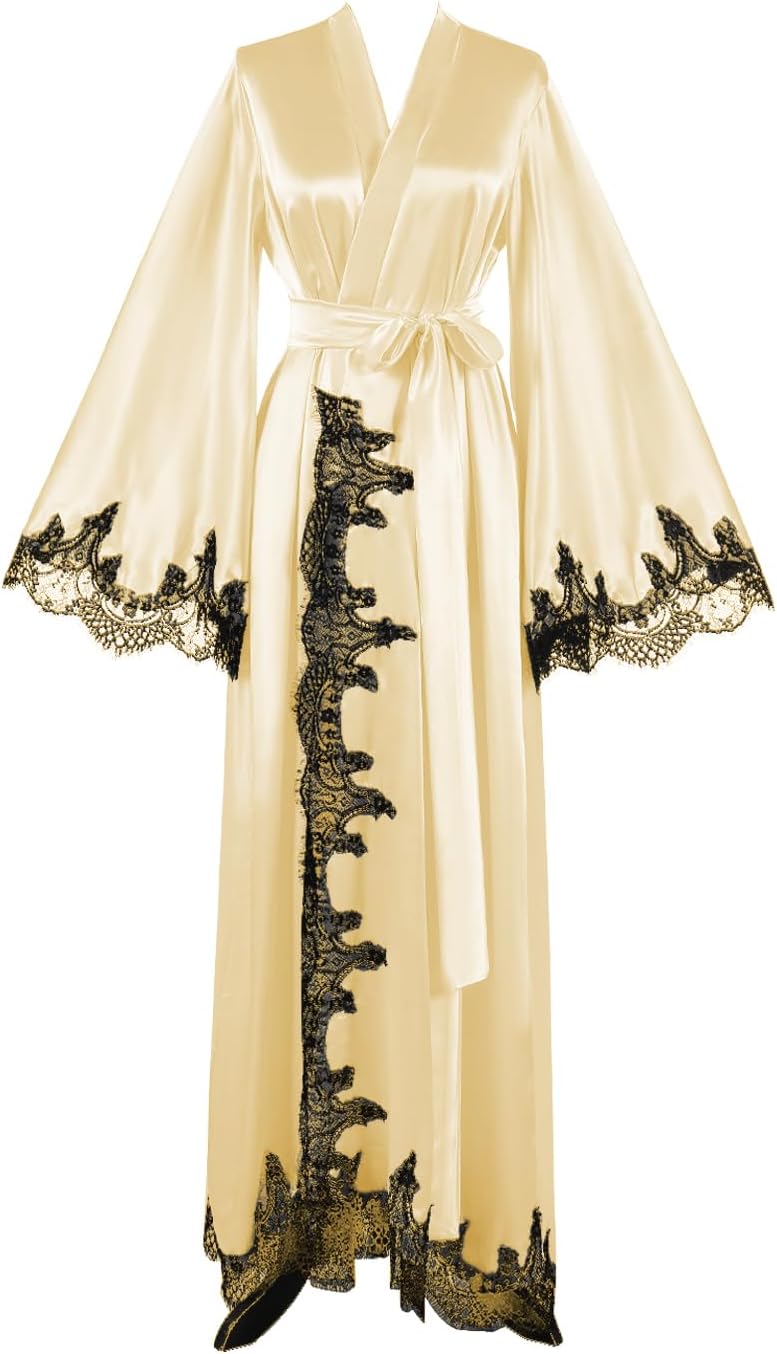 Floorlength Satin Kimono Robe Long Bridesmaid Wedding Bathrobe with belt Robe for Maternity Photoshoot