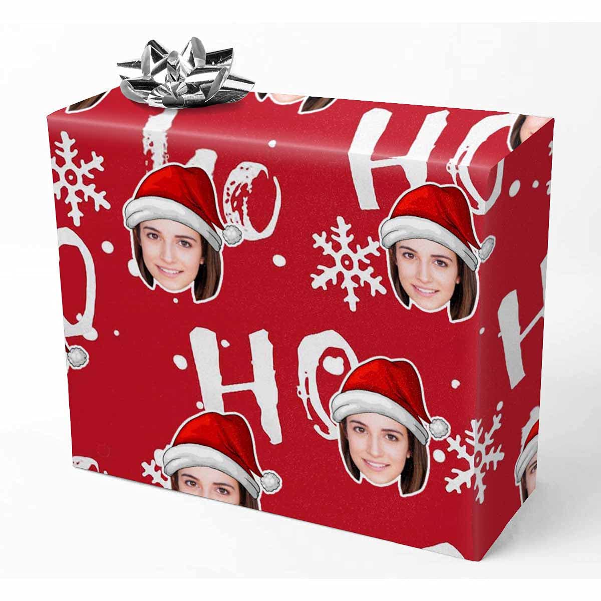 InterestPrint Custom Photo Wrapping Paper Merry Christmas with Christmas hat Wrapping Paper Custom Name Gift Wrap Roll Perfect for Birthdays 58"x 23"
