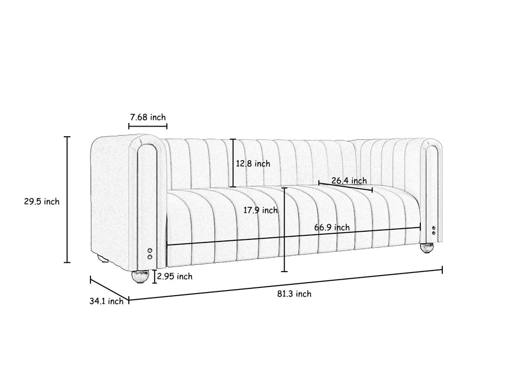 81" W Tufted Velvet Couch,Modern Velvet Sofa with Round Handrails and Metal Legs for Living Room,Office,Apartment (1, Pink)