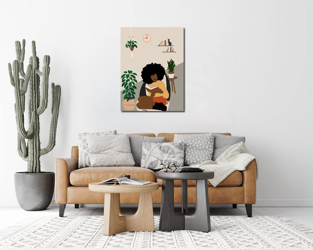 African American Boho Wall Art, Black Women Art Framed, Book Lover Art, Black Girl Canvas Print, African American Canvas Art Wall Decor, Woman Reading Book Art, African American Girl Boho Posters