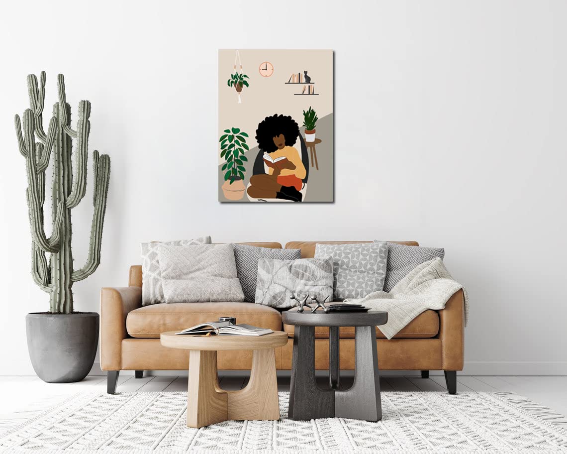 African American Boho Wall Art, Black Women Art Framed, Book Lover Art, Black Girl Canvas Print, African American Canvas Art Wall Decor, Woman Reading Book Art, African American Girl Boho Posters