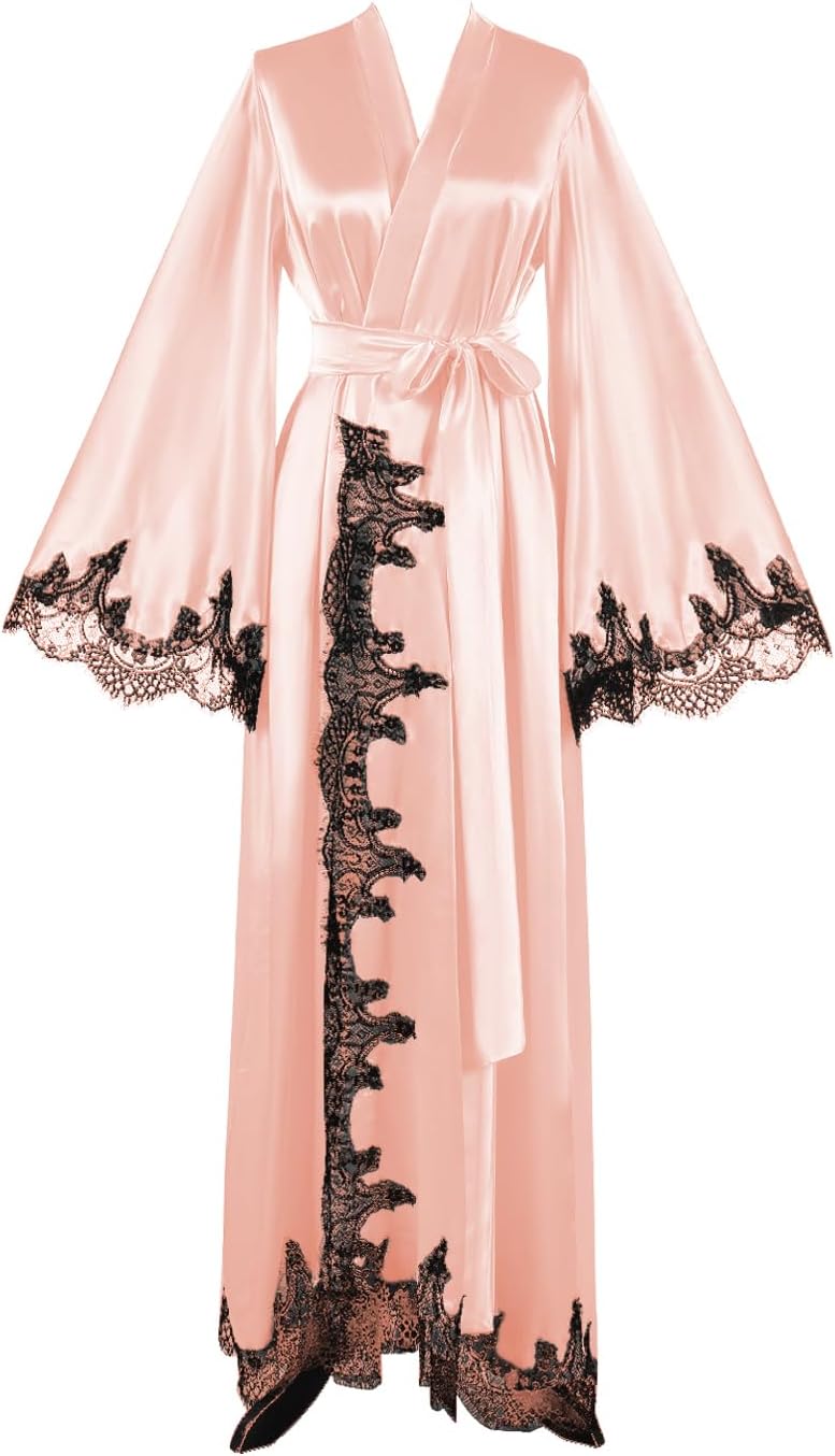 Floorlength Satin Kimono Robe Long Bridesmaid Wedding Bathrobe with belt Robe for Maternity Photoshoot
