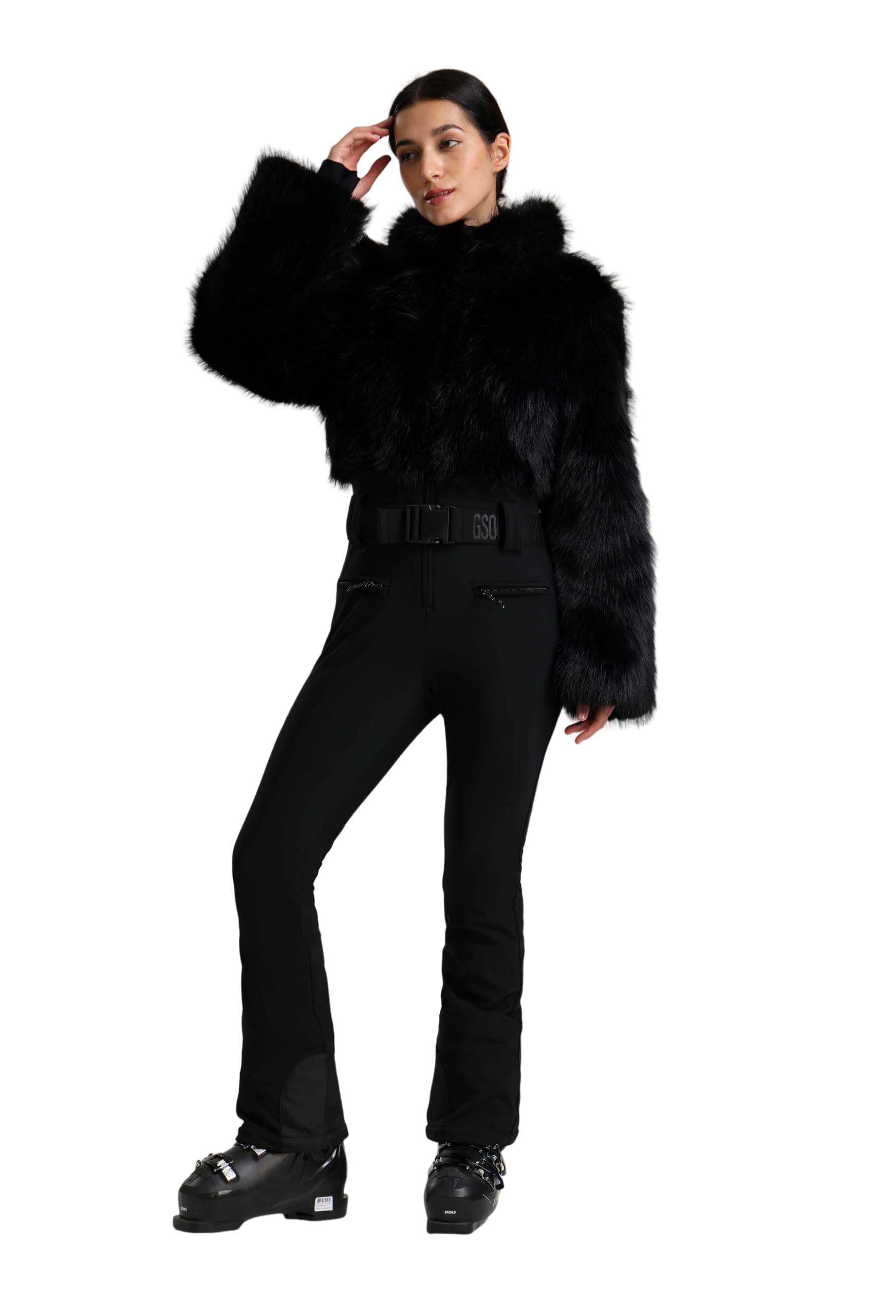 GSOU SNOW Women Ski Suit One Piece Snowsuit Snowboard Faux Fur Collar Slim Jumpsuit Jacket Insulated Windproof Outdoor Winter