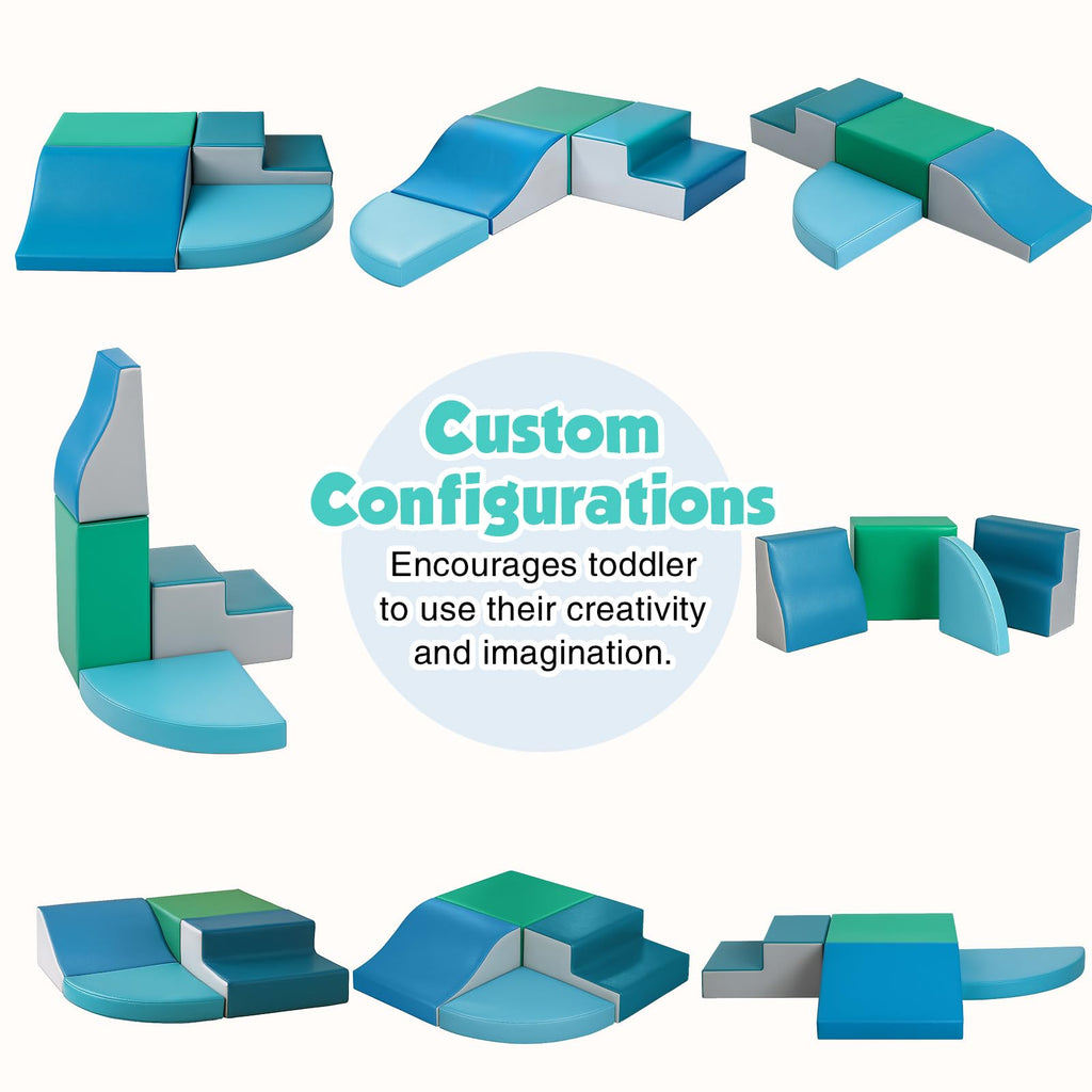 4-Piece Soft PU Leather Toddlers Climbing Toys, Baby Foam Climbing Blocks for Toddlers 3, Foam Play Gym Climbing Structures, Indoor Climb and Crawl Activity Play Set (White and Coffee)