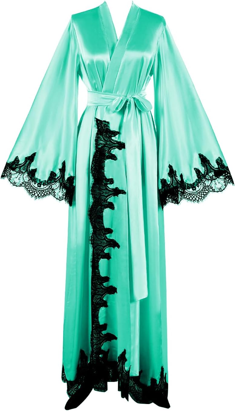 Floorlength Satin Kimono Robe Long Bridesmaid Wedding Bathrobe with belt Robe for Maternity Photoshoot