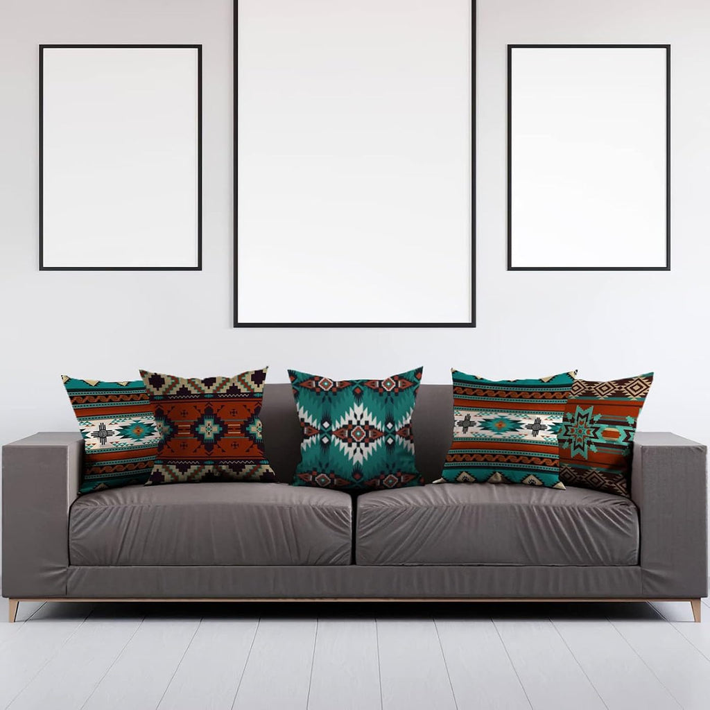 Western Native American Throw Pillow Covers 18X18 Southwestern Boho Aztec Navajo Turquoise Decorative Cushion Pillow Cases for Outdoor Home Decor Set of 4, Double Side Print (African Mudcloth)