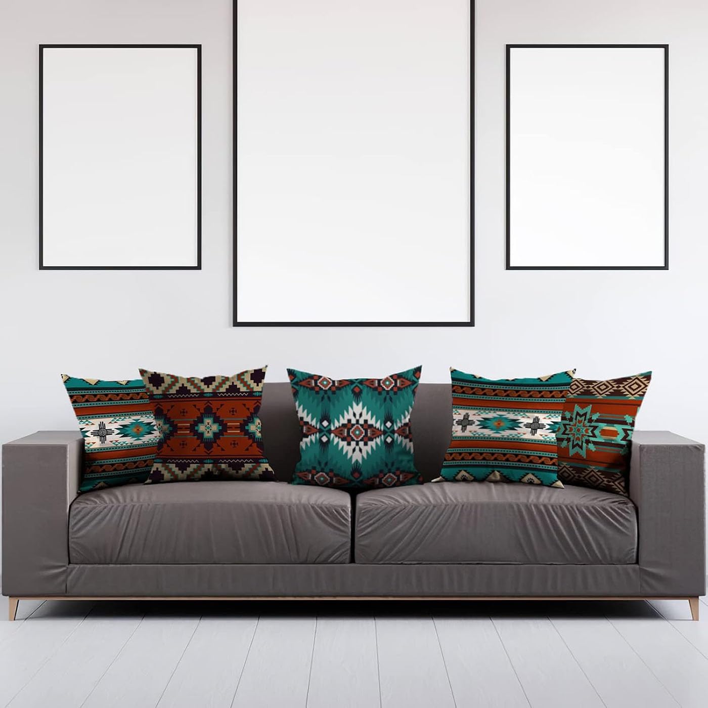 Western Native American Throw Pillow Covers 18X18 Southwestern Boho Aztec Navajo Turquoise Decorative Cushion Pillow Cases for Outdoor Home Decor Set of 4, Double Side Print (African Mudcloth)