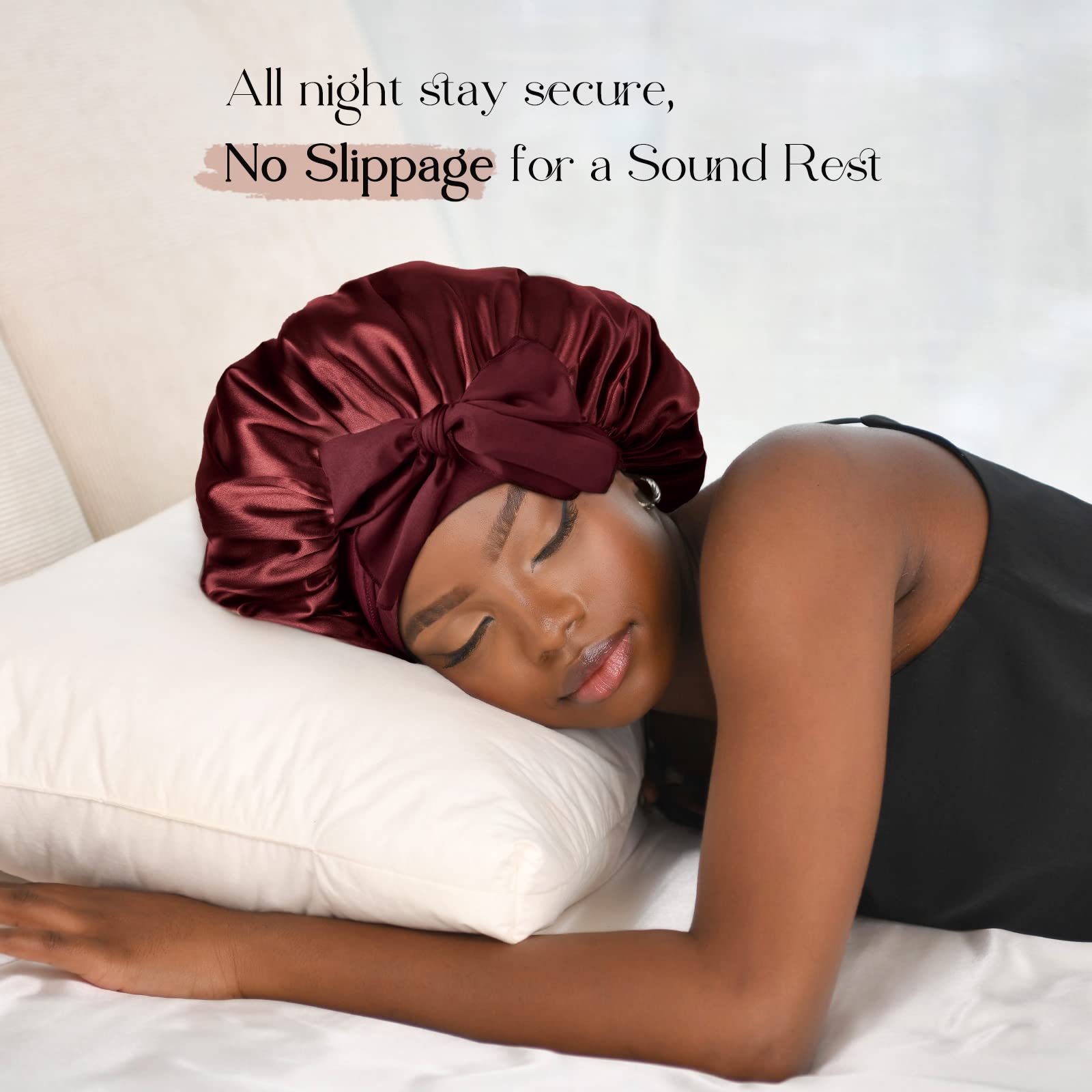 YANIBEST Silk Bonnet for Sleeping Women Satin Bonnet Double Layer Satin Lined Hair Bonnet with Tie Band Curly Hair Blush Pink
