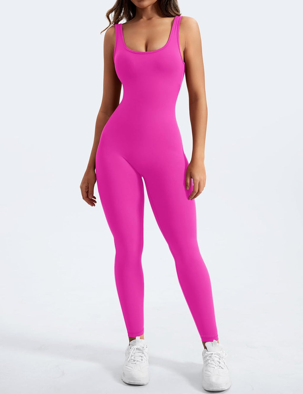 YEOREO Long Sleeve Jumpsuit for Women Workout V Back Bodysuit Lizvette Scrunch Leggings One Piece Romper Full Length Bodycon