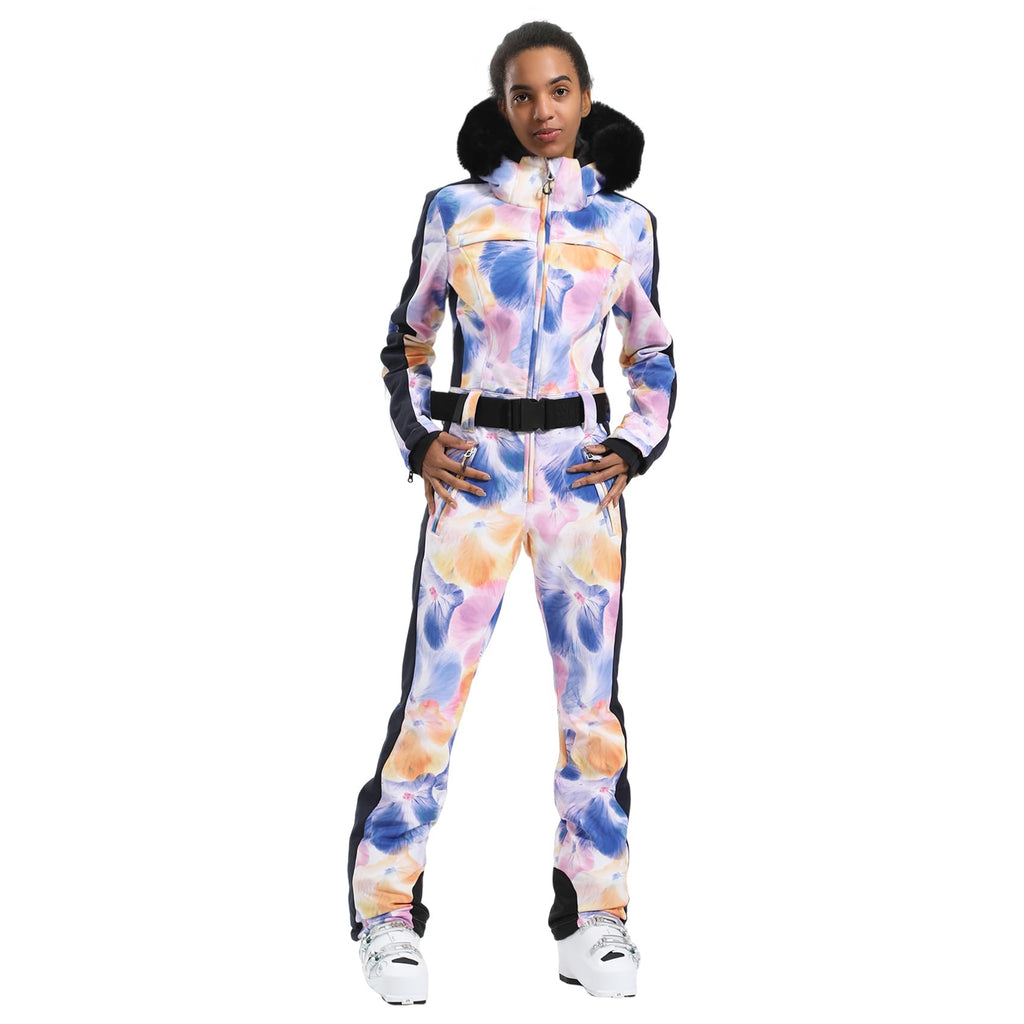 GSOU SNOW Womens Ski Suit One Piece Snowsuit Snowboard Slim Insulated Jumpsuit Jacket Waterproof Windproof for Outdoor Sports