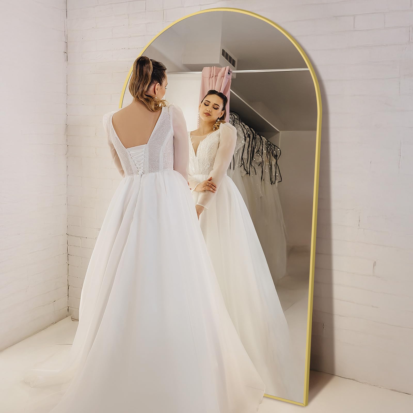 Oversized Floor Mirror Full Length with Stand, 72"X44" Extra Large Arch Standing Mirror Full Length, Tempered Glass Black Full Body Mirror for Bedroom Living Room, Aluminum Alloy Frame