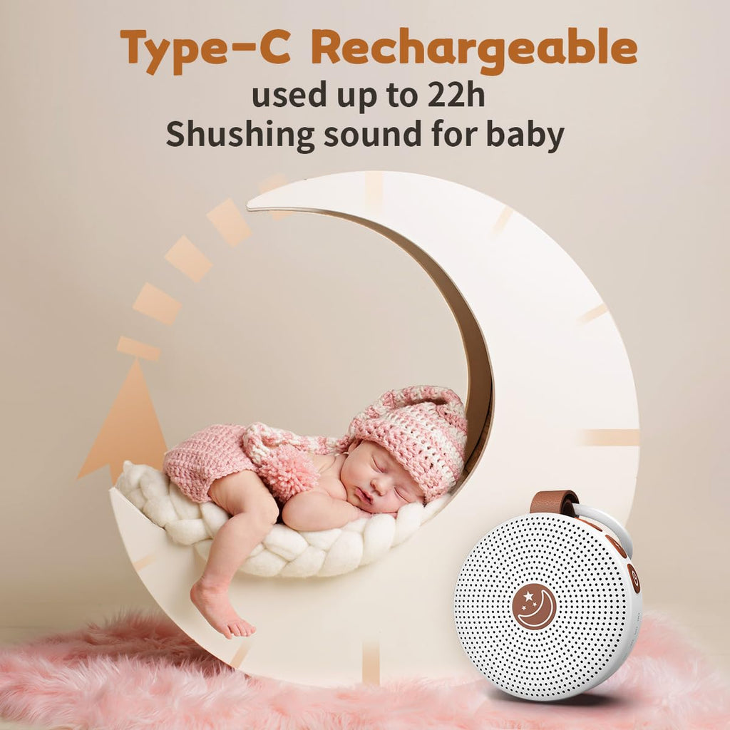Mini Shushing Sound Machine Portable Baby White Noise Machine Brown Noise Machine 30 Soothing Sounds for Kids Adults Auto-Off Timer 32 Volume Levels Battery Sleep Machine for Home Office Privacy