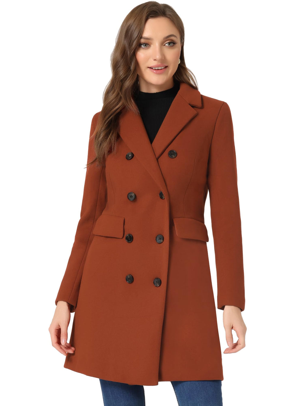 Allegra K Women's Winter Coat Elegant Notched Lapel Double Breasted Trench Coat