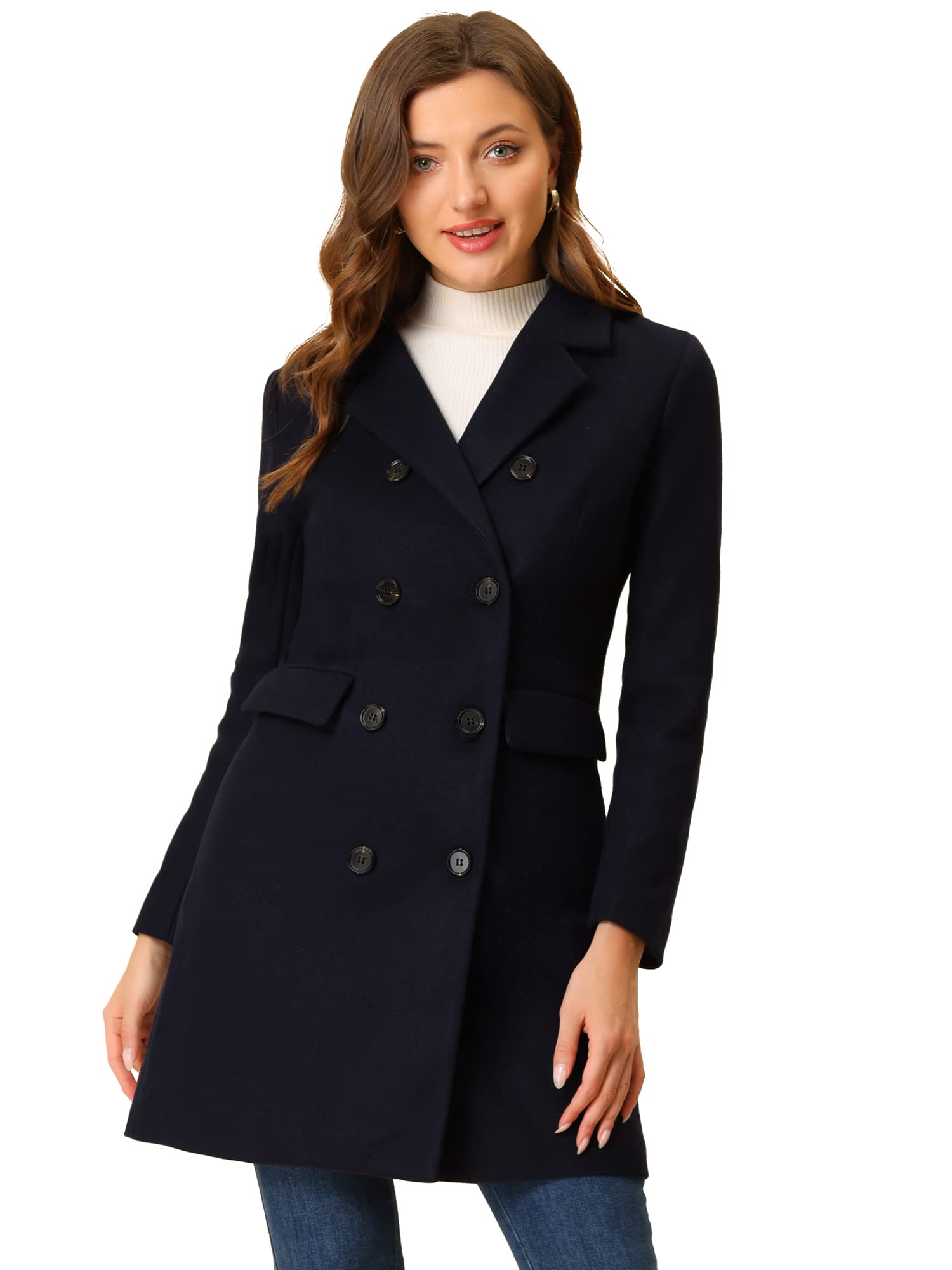 Allegra K Women's Winter Coat Elegant Notched Lapel Double Breasted Trench Coat