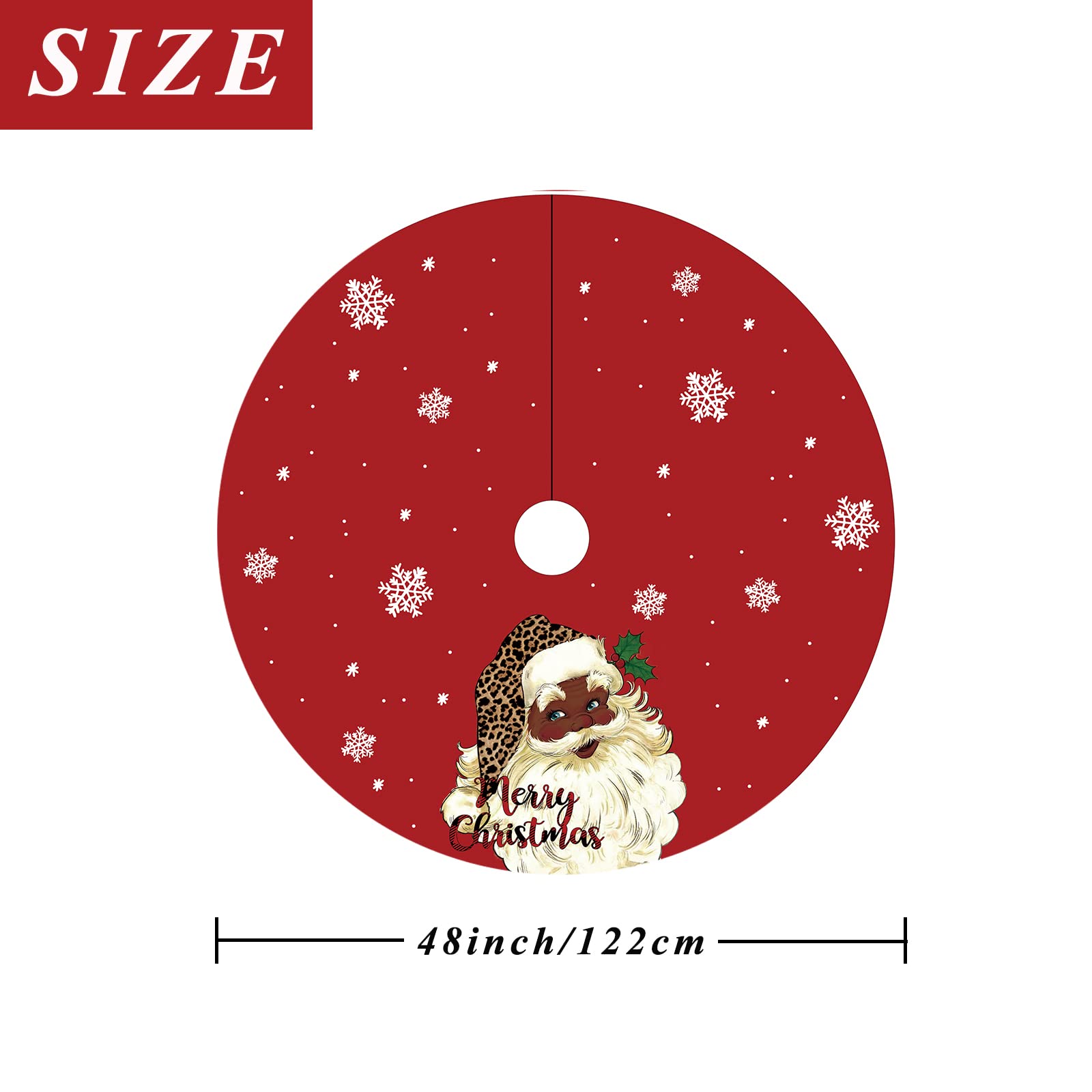 Christmas Tree Skirt Black Snowflake Black Santa African American Santa Tree Skirt 48inch Xmas Winter Tree Skirt for Christmas Indoor Outdoor Decorations