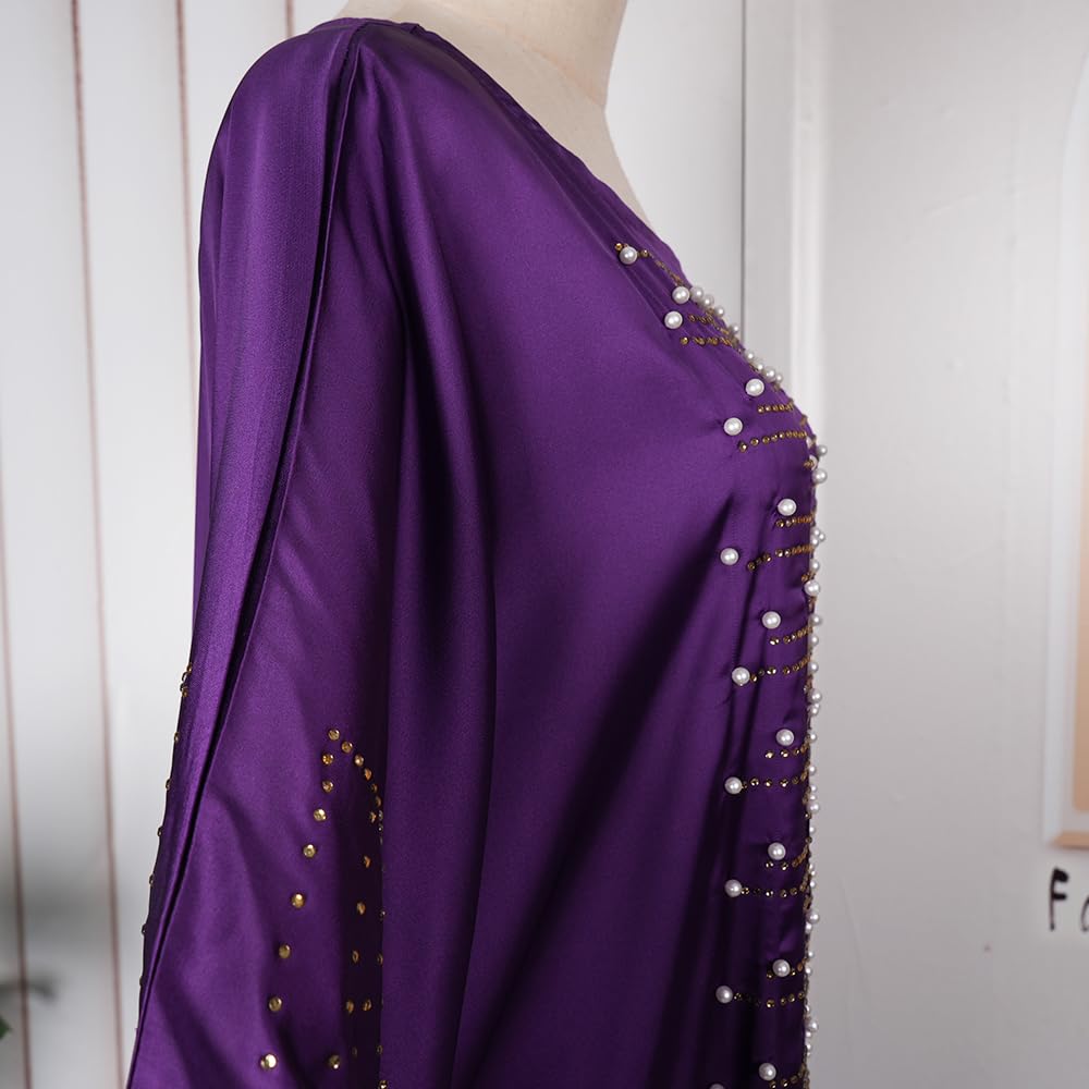 HD African Dresses for Women Fashion Beading Rhinestone Kaftan Maxi Dress