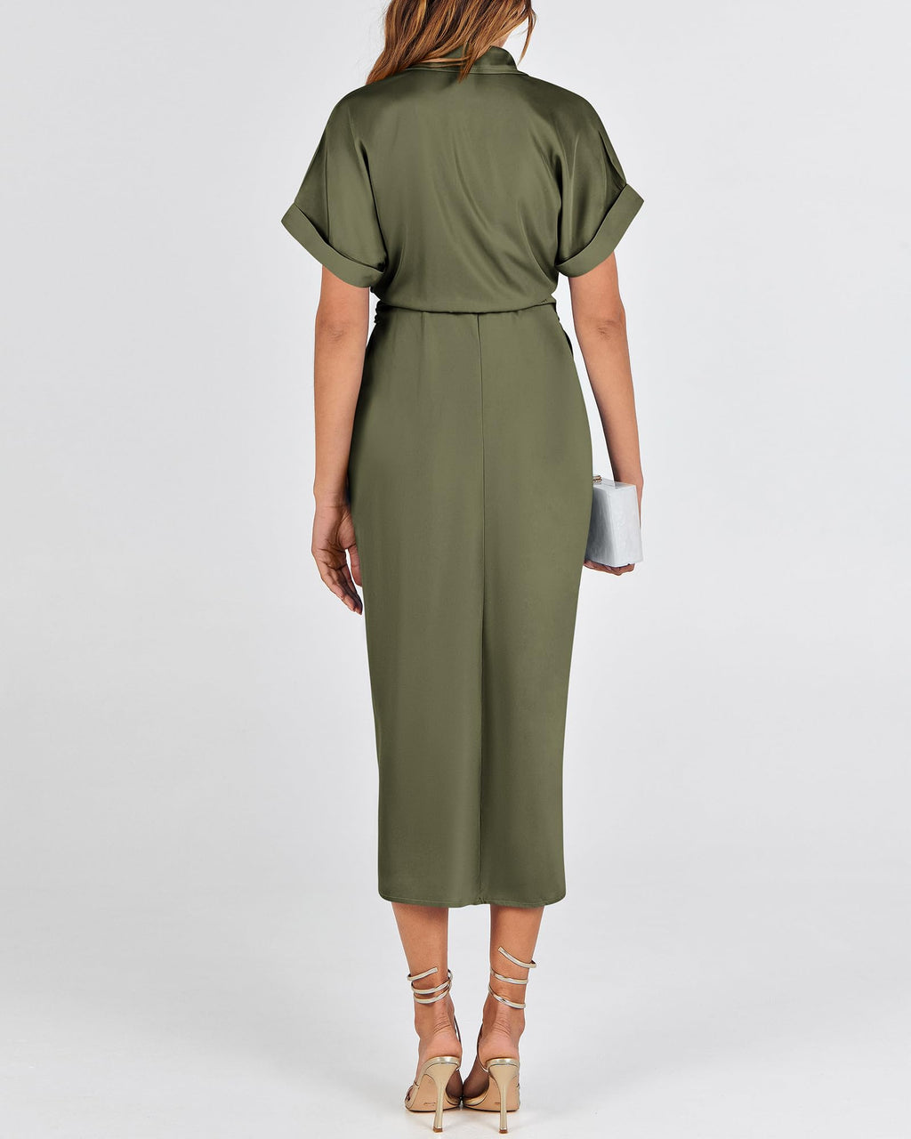 BTFBM Women Button Down Ruched Shirt Dresses Satin Short Sleeve Lapel V Neck Summer Maxi Dress 2025 Party Wedding Guest