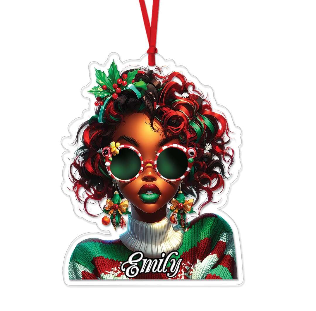 2D Acrylic Christmas Elf Shaped Ornament with Gift Box, Personalized Name Holiday Keepsake, Cute Ornament for Kids Room, Custom Name African-Inspired Decoration, Gifts for Boys