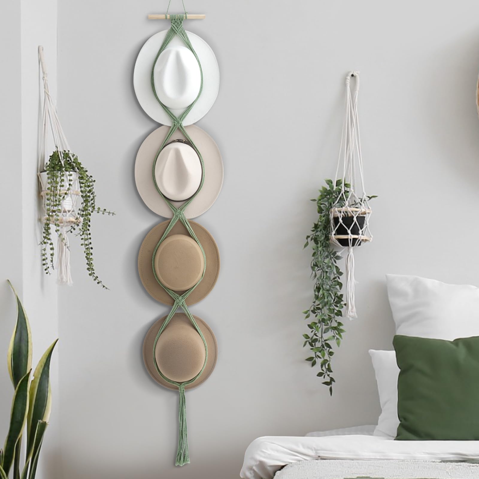 Yulejo Macrame Hat Hangers Boho Hat Rack for Wall Western Cowboy Hanging Organizer for Door Wall Room Bedroom