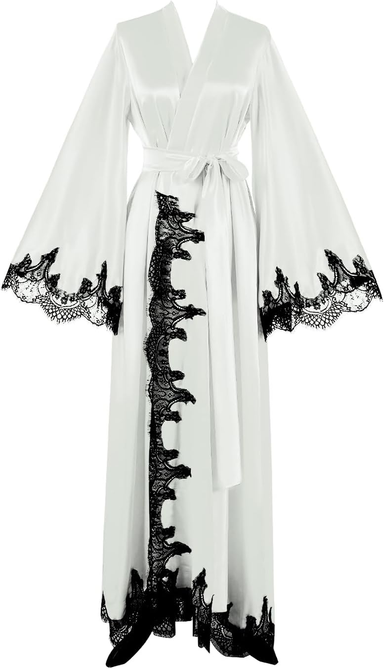 Floorlength Satin Kimono Robe Long Bridesmaid Wedding Bathrobe with belt Robe for Maternity Photoshoot