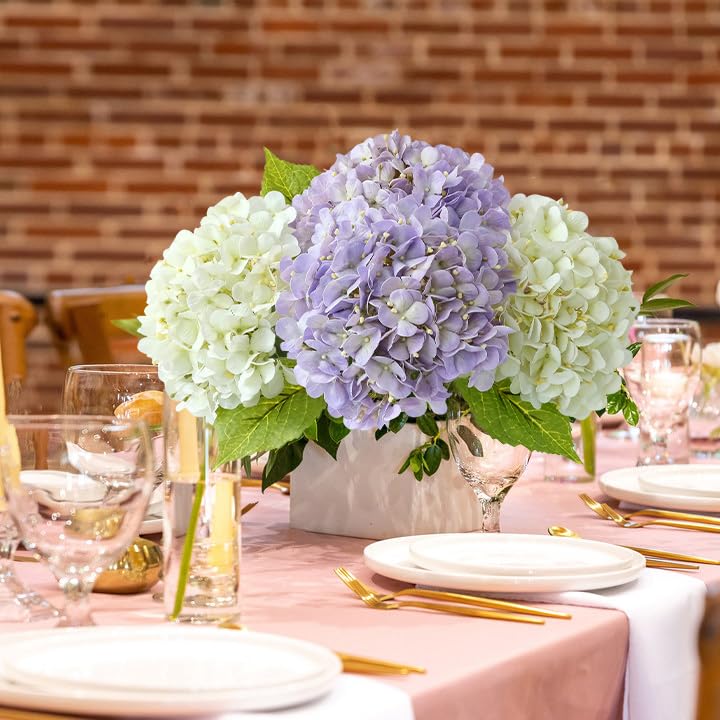 Light Blue Hydrangea Artificial Flowers,4Pcs 20" Real Touch Lifelike Silk Artificial Hydrangeas, Full Fake Flowers for Bouquet Table Centerpieces Spring Wedding Indoor Home