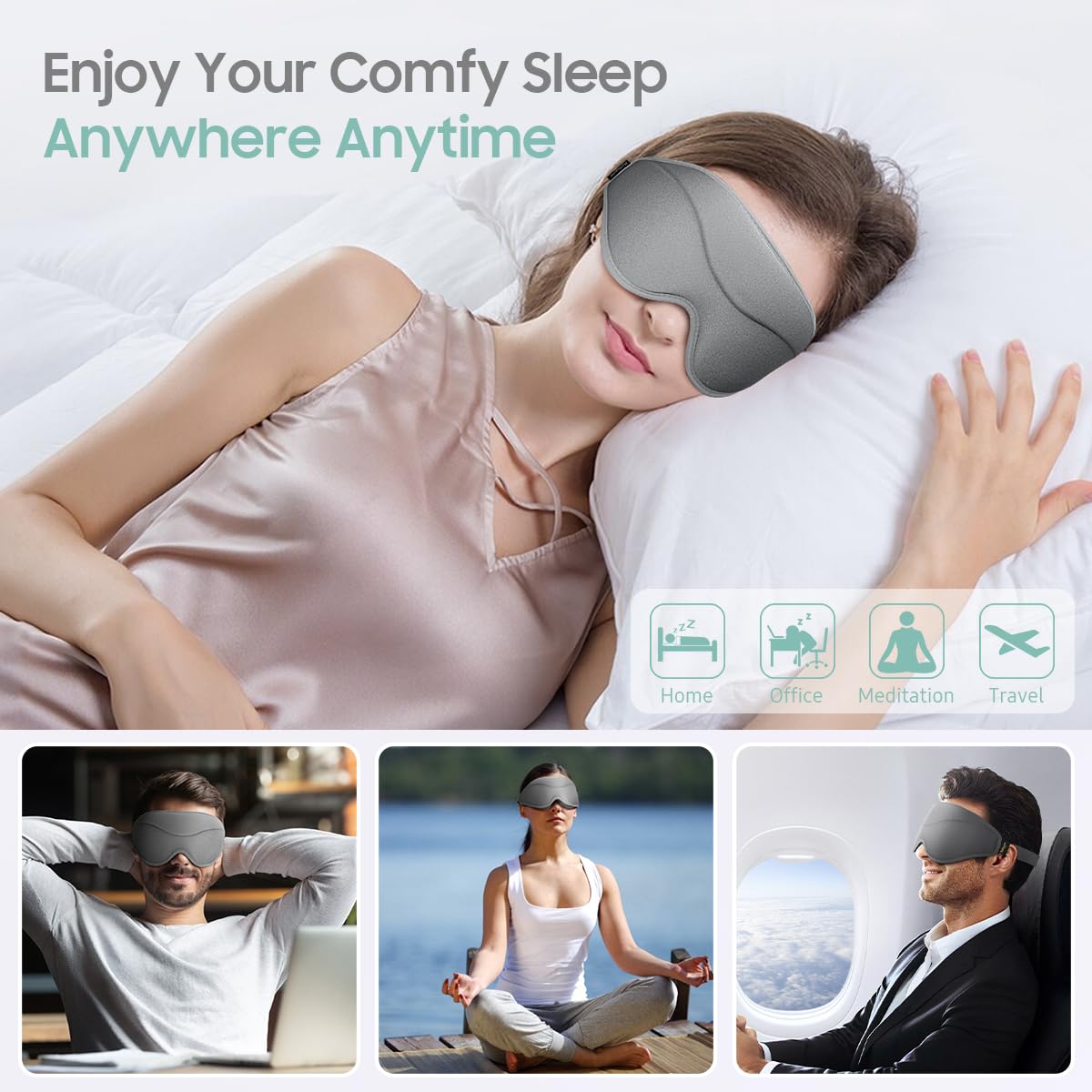 Sleep Mask, Premium Eye Mask for Sleeping, Total Blackout, Super Soft Comfort, Adjustable Fit, Upgraded 3D Ergonomic Designed Sleeping Mask for Home, Office, Travel, Meditation, Yoga, Pink