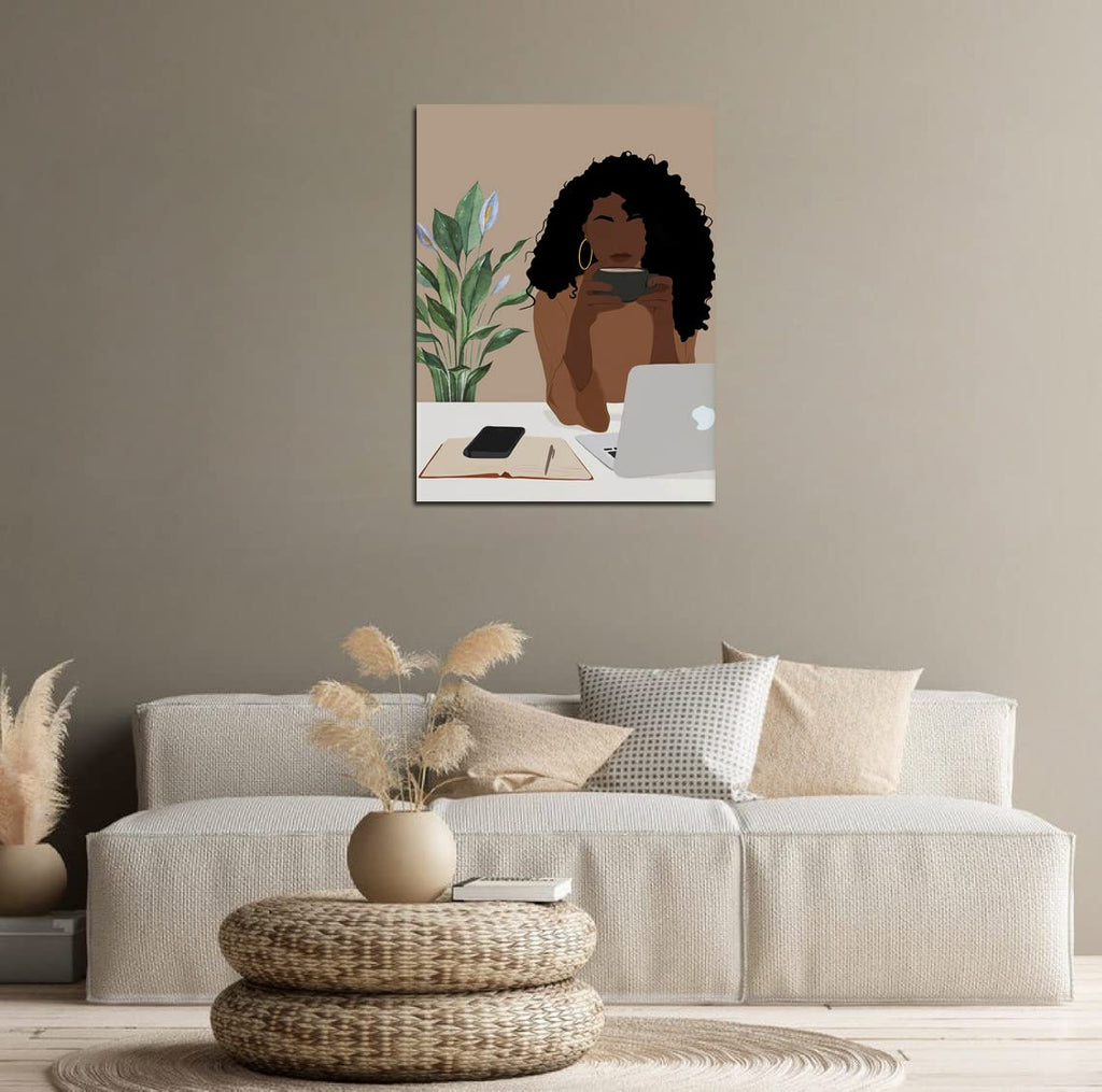 African American Boho Wall Art, Black Women Art Framed, Book Lover Art, Black Girl Canvas Print, African American Canvas Art Wall Decor, Woman Reading Book Art, African American Girl Boho Posters