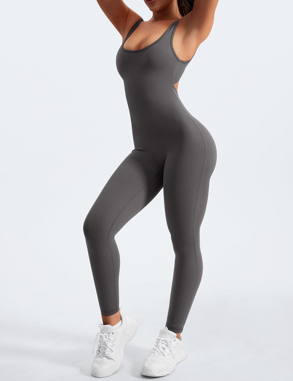 YEOREO Long Sleeve Jumpsuit for Women Workout V Back Bodysuit Lizvette Scrunch Leggings One Piece Romper Full Length Bodycon