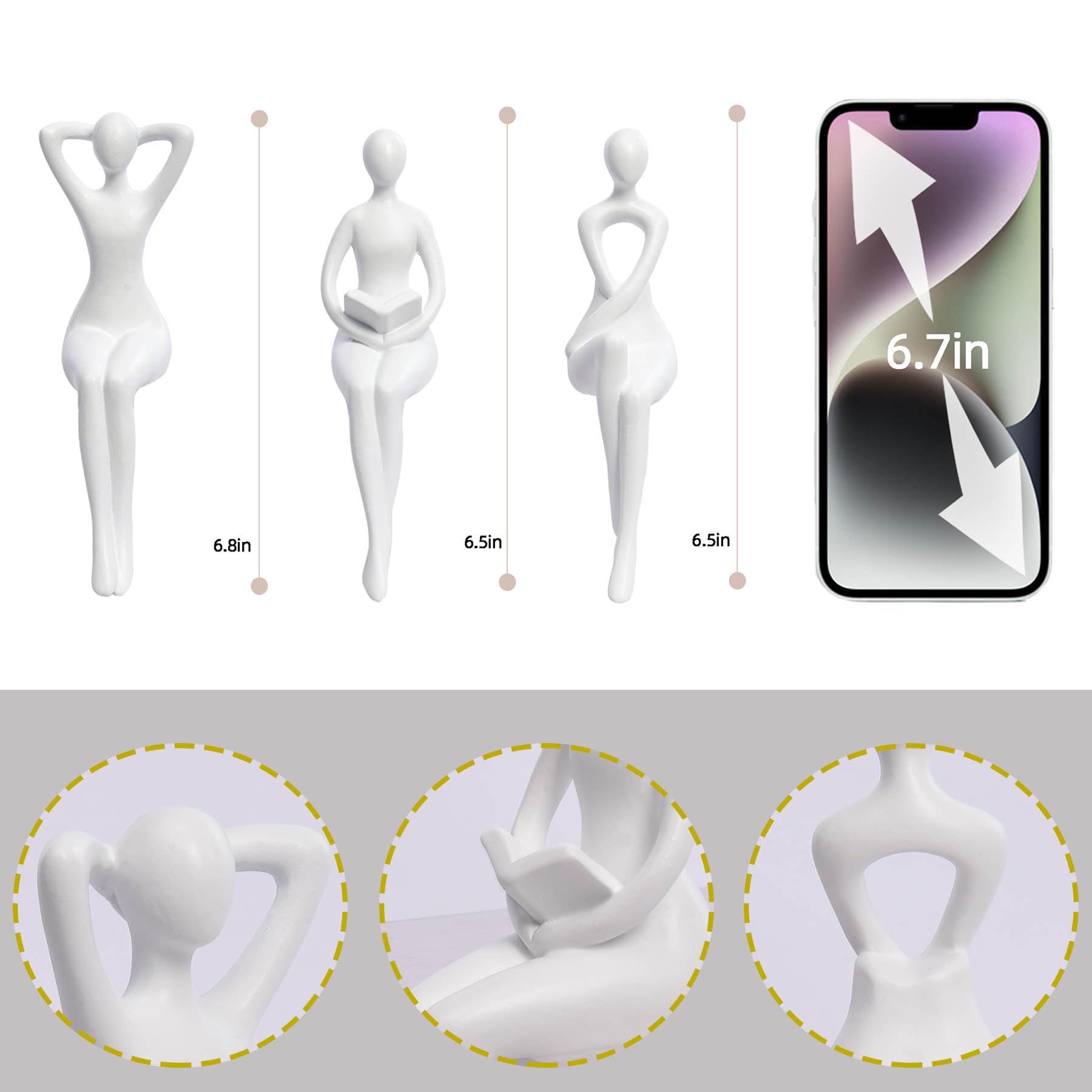 Quoowiit Gold Decor Thinker Statue Decor Book Shelf Decor, Abstract Statue Ornament Office Decor Modern Home Decor Decorations for Living Room Collectable Figurines Coffee Table Decor 3 Piece